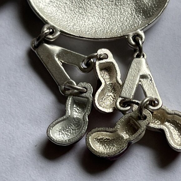 Christmas Cat In Santa Hat Dangling Legs Silver Red & Black Vintage - Picture 5 of 12